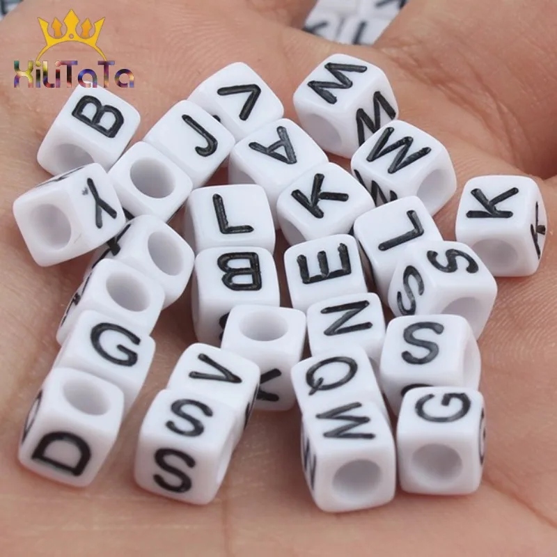 100pcs 6mm White Mixed Alphabet Beads Square Letter Acrylic For Jewelry Making Handmade DIY Bracelet Necklace Accessories | Украшения и
