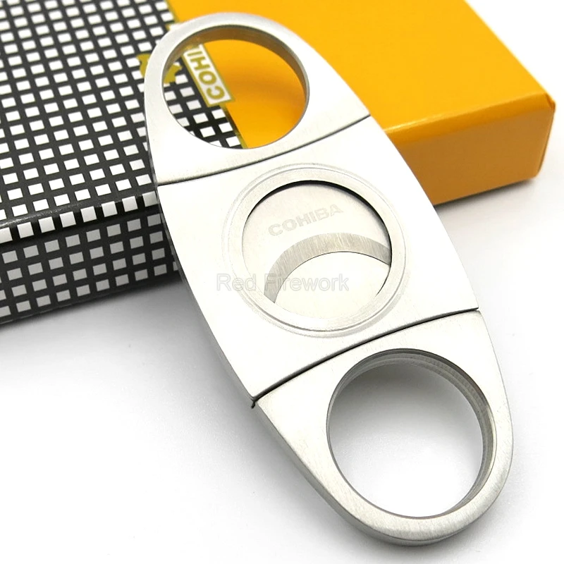 

COHIBA Cigar Cutter Brand New Double Stainless Steel Blades Metal Cigar Sharp Sigaar Cutter Scissor With Case And Gift Box