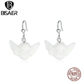

BISAER Hot Sale Little Angel Earrings 925 Sterling Silver Resin Material Women Stud Earrings Wedding Fine Jewelry ECE944
