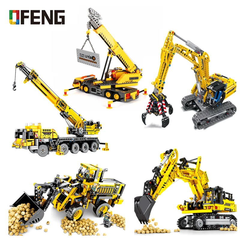 

Excavator Engineering Crane Building Blocks Educational City Technic Truck Construction Compatible Brick Toys For Children