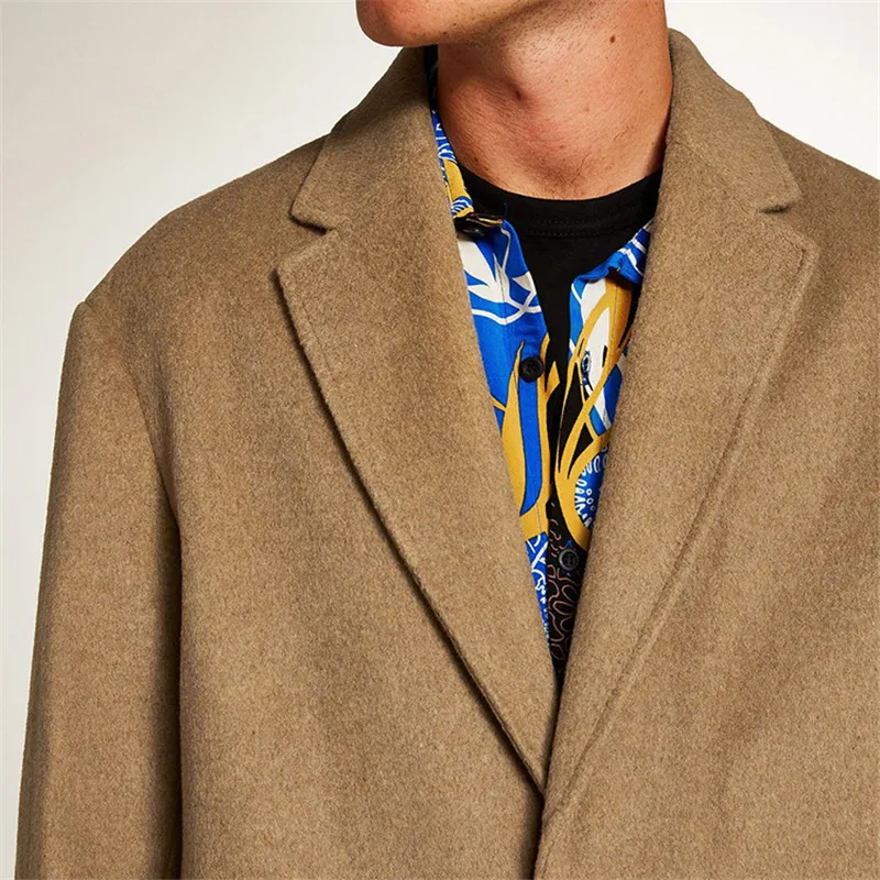 Осенне-зимний мужской Тренч с длинными рукавами шерстяное пальто Повседневная Деловая куртка в уличном стиле Мужское пальто Верхняя одежда
