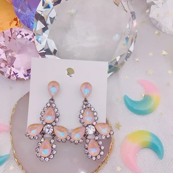 

MENGJIQIAO Korean Vintage Champagne Waterdrop Crystal Dangle Earrings For Women Girls Fashion Oorbellen Party Jewelry Gifts