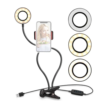 Billige Neue Led Ring Lampe Selfie Video Licht Studio Mit Telefon Halter Schreibtisch Faul Halterung Tischplatte Stehen Für Youtube Live-Stream Blogger