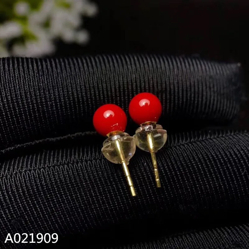 KJJEAXCMY boutique jewelry 18K gold inlaid natural red coral gemstone female luxury earrings support detection trendy