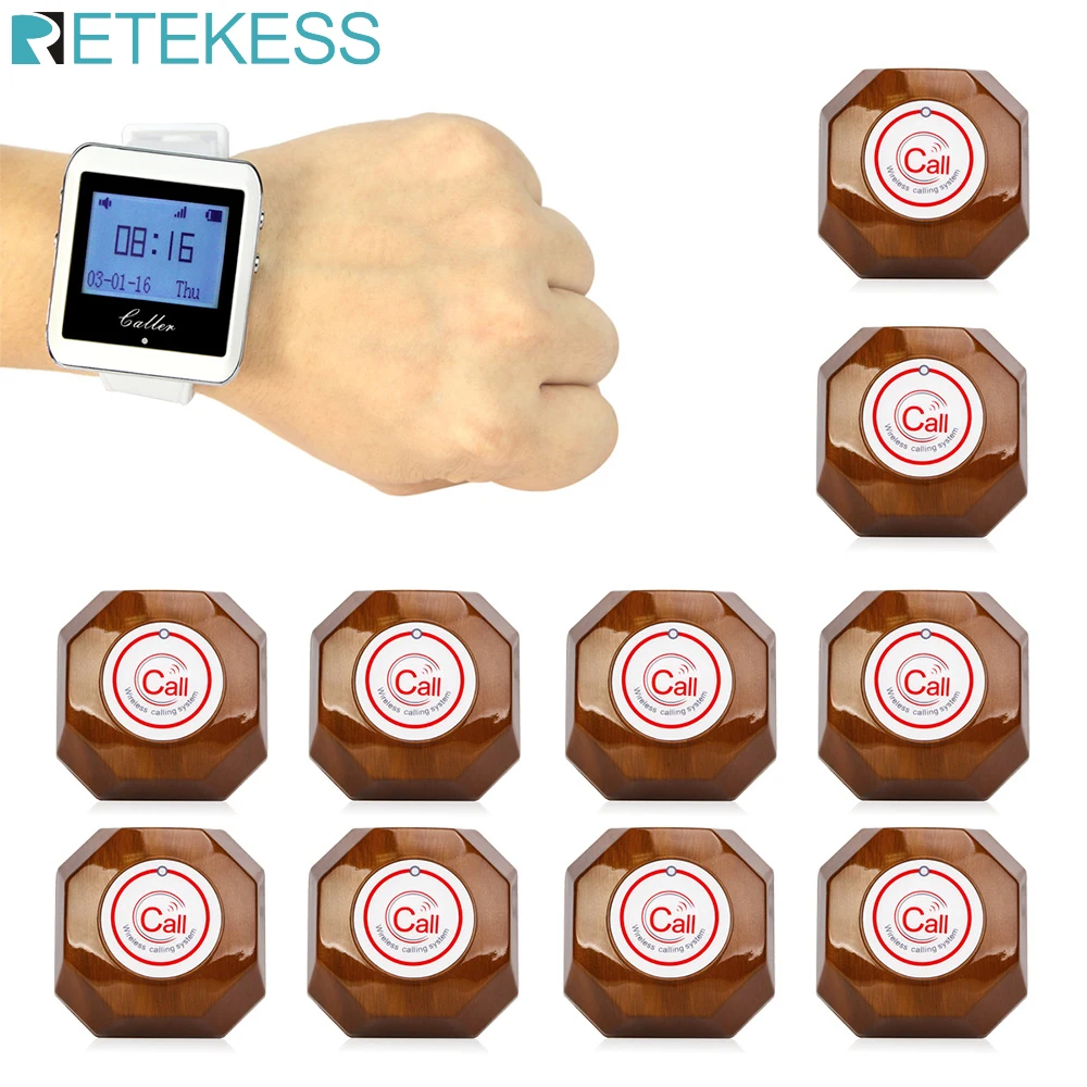 

1 Watch Receiver + 10 Call Button Wireless Calling System Restaurant Paging System Calling F4428A