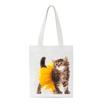 

SCCFMM Reusable Shopping Bag Women's Bag Eco Friendly Shopper Bag Custom Cat Print Lady Handbag Female Student Tote Shoulder Bag