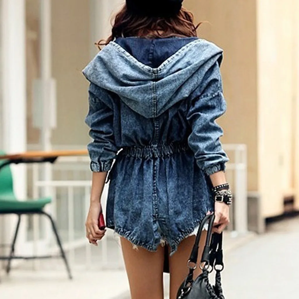 Vintage Women Denim Ripped Jackets Casual Blue Jean Jacket Coats Autumn ...