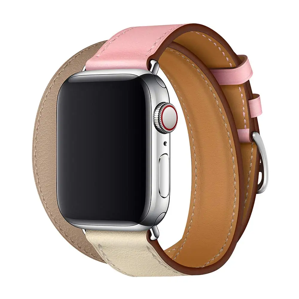 Кожаный браслет с двумя кольцами для Apple Watch 1 2 3 42 мм 38 двухцветный ремешок iwatch series