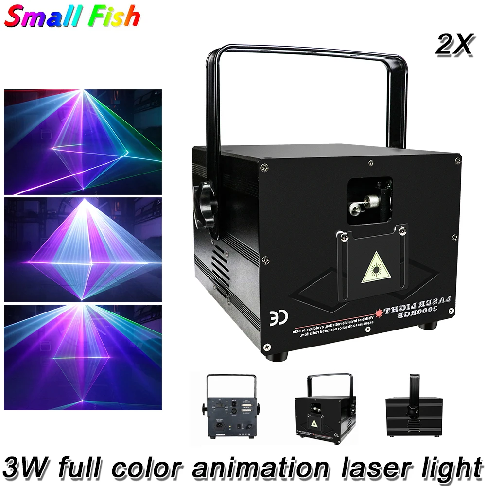 2Pcs/Lot 3W Full Color Laser Light RGB Animation Laser Stage Effect Light Stage Light Disco Bar Wedding Christmas Wash Lights