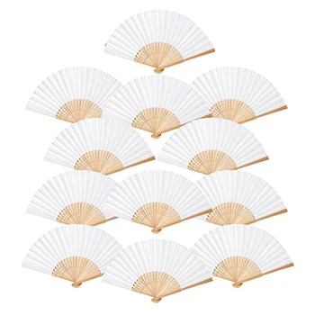 

12 White Children Painting Fan Diy Hand-Painted Pigment Surface Fan Church Wedding Gift Diy Party Decoration