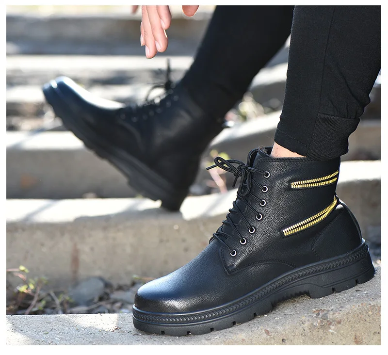 Высокие защитные ботинки для мужчин; зимняя теплая подкладка с флисом; износостойкая кожа; композитный стальной носок; защитная Рабочая обувь