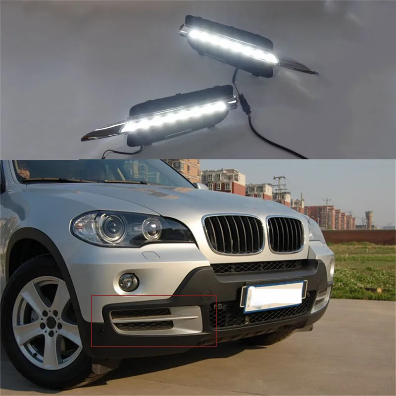 

1 комплект 12 В ABS светодиодный одов для BMW X5 E70 2007 2008 2009 2010 DRL дневные ходовые огни дневной свет противотуманная лампа чехол автостайлинг