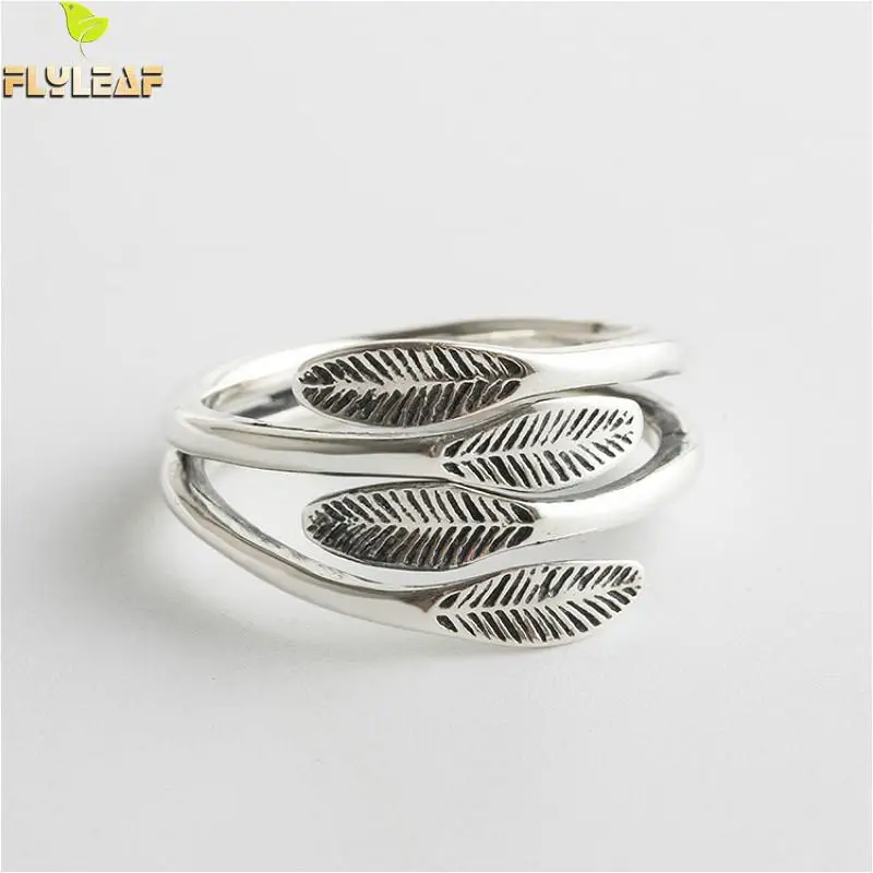 

Flyleaf Do The Old Leaf Multi-layer Open Ring Vintagereal 925 Sterling Silver Rings For Women High Quality Fine Jewelry Femme