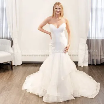 

Tiered Skirt Mermaid Wedding Dresses Sweetheart Neck White Bridal Dress Corset Lace Up Back Customized Wedding Gowns Vestidos