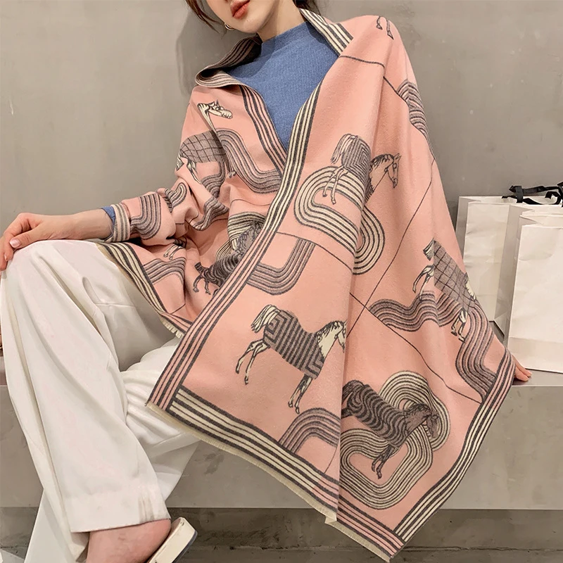 Luxury Winter Cashmere Scarf Women 2020 Design Warm Pashmina Blanket Horse Scarves Female Shawl Wraps Thick Foulard Bufanda