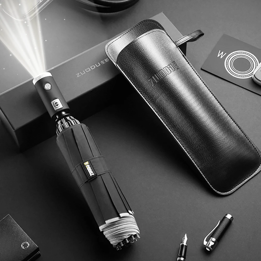 

Fashion Automatic Reverse Umbrella LED Luminous Windproof Folding Business Strong Umbrella Rain Men Car High Quality Umbrellas