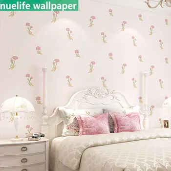 

Korean style bedroom wallpaper pink girl wedding room living room master bed bed Nordic wallpaper romantic flower 3d wallpaper