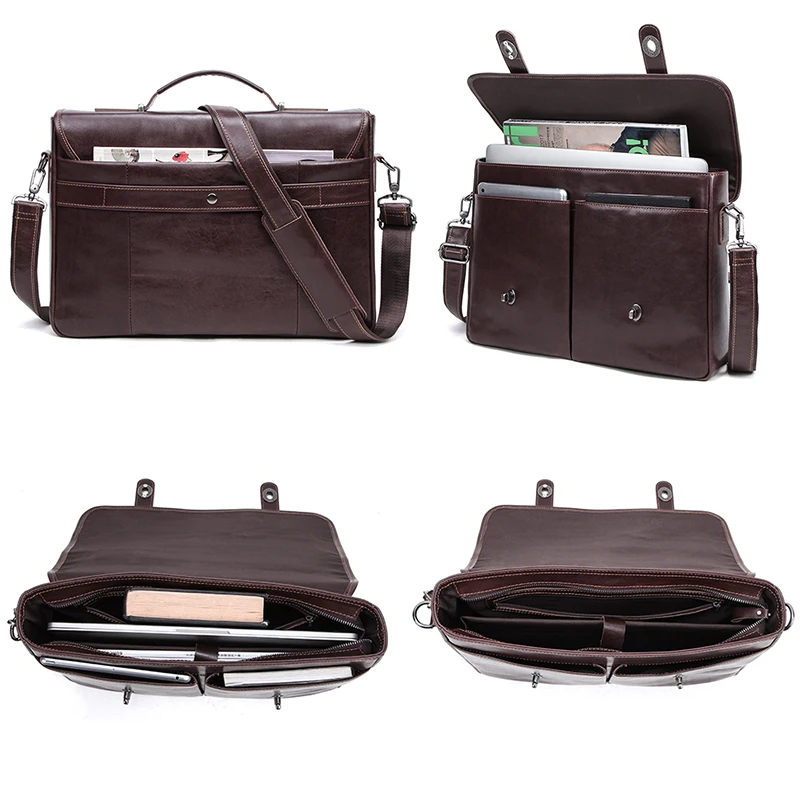 Деловая Мужская сумка из натуральной кожи, мужские портфели, сумки через плечо для 15,4 дюймов, качественная сумка для ноутбука