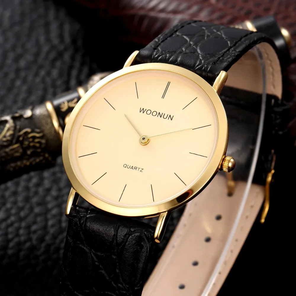Ультра тонкие мужские часы; Мода и Простота мужские часы WOONUN люксовый бренд часы из натуральной кожи кварцевые часы relogio masculino