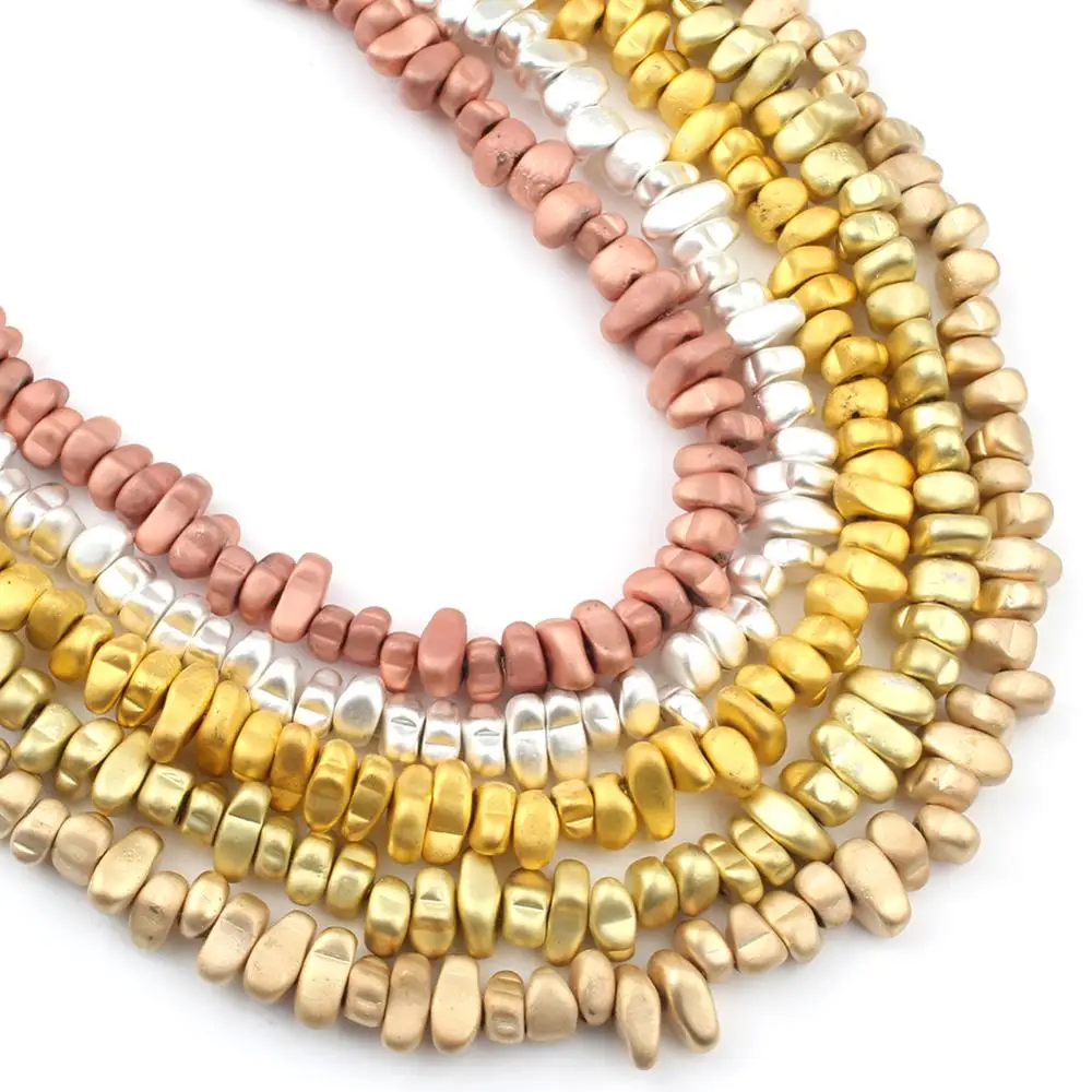 Natural Matte KC Gold Plated Hematite Stone Irregular Gravel Spacer Beads For Jewelry Making DIY Beaded Bracelet 15''