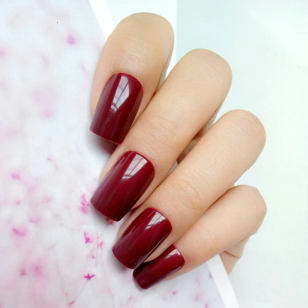

24pcs Long Artificial False Nail Chocolate Red Fake Fingernails For Design DIY Lady Salon Products Manicure Tools P83L