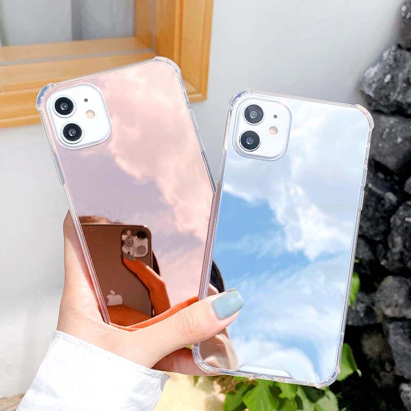 Shockproof Silicone Case For iPhone 11 Pro MAX XS X XR 7 8 6 S 6S Plus SE 2 2020 Clear Mirror Phone Airbag Protection Cover |