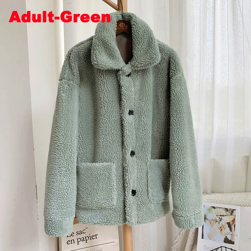 Стильная женская шуба с плюшевым мишкой для девочек, куртка Ins,, пальто с искусственным мехом для мамы и дочки, зима, плотные теплые длинные пальто - Цвет: adult-green fur coat