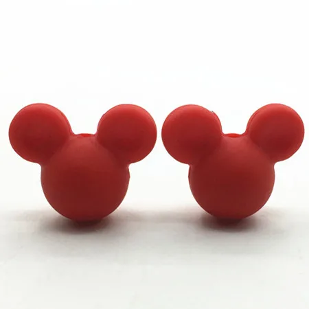 red DIY лот из 50 шт. Микки силиконовые бусины, Прорезыватель игрушка мягкие жевательные BPA бесплатно DIY Шарм ожерелье пищевой ювелирные изделия - Цвет: red
