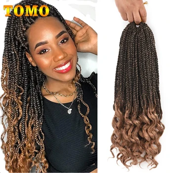 TOMO Goddess Box Braids Crochet Hair with Curly Ends 14 18 24Inch 3S Wavy Box Braids Synthetic Braiding Hair Extensions 22 Roots 1