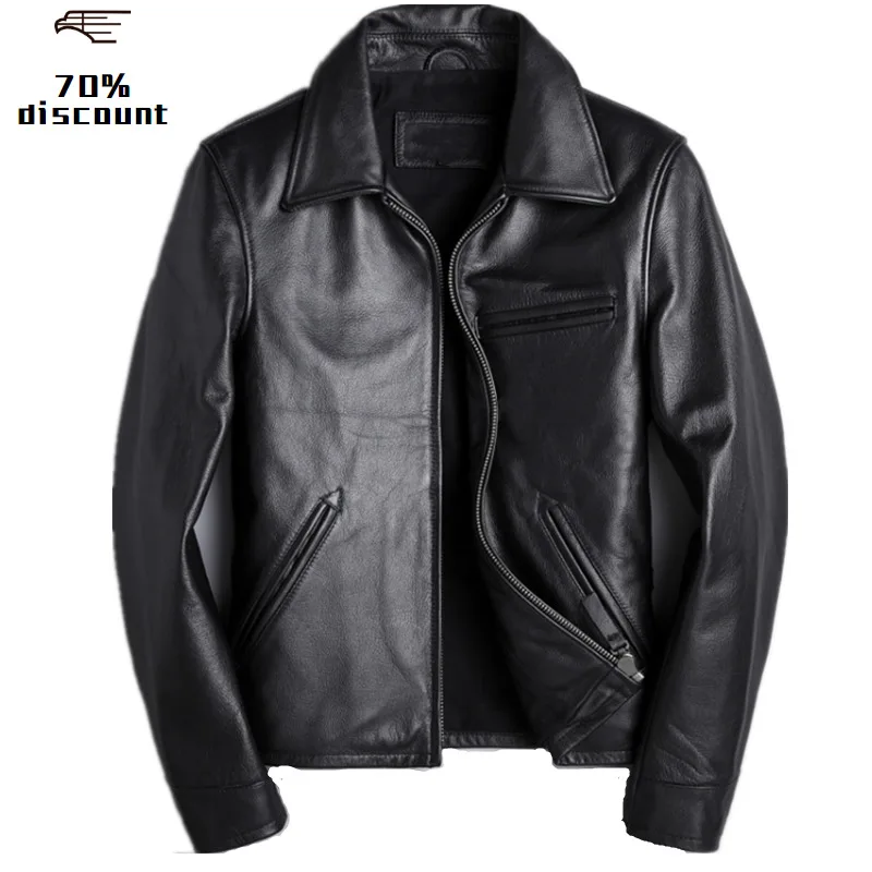 

2020 Black Men Smart Casual Leather Jacket Large Size XXXXL Genuine Cowhide Russian Autumn Slim Fit Natural Leather Coat