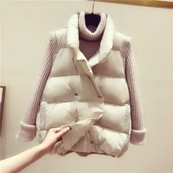 

Winter Down Cotton Vest Women Casual Warm Sleeveless Waistcoat Female Casual Padded Pocket Jacket Vests Colete Feminino Q1842