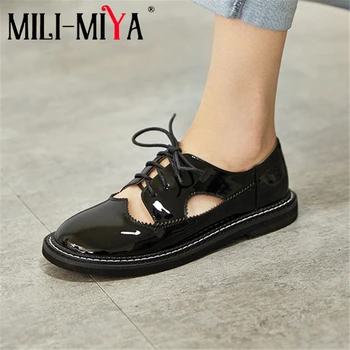

MILI-MIYA New Design Women Full Genuine Leather Pumps Solid Color Lace-Up Round Toe Square Heels Street Fashion Shoes Size 34-39