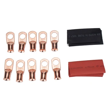 

10pcs Red Copper Circular Splice Ring Terminal Wire Naked Battery Cable Connector lugs Terminals 4AWG 3/8 with Heat Shrink Tubes