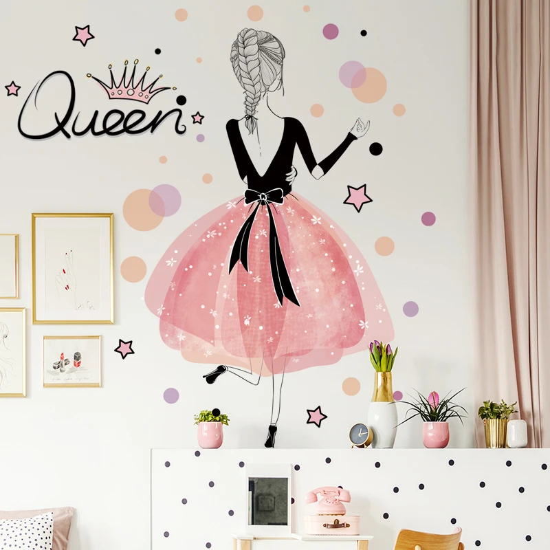 Розовая фея девушка наклейки на стену домашний декор DIY виниловое покрытие настенное искусство для детей детские комнаты украшение принт; ПВХ плакаты