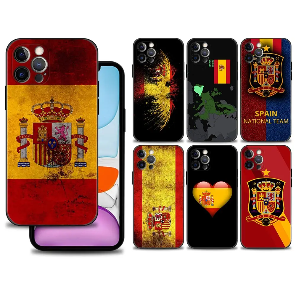 Black Case For iPhone 11 13 12 Pro Max XS XR X 8 7 6s 6 Plus 5 5S SE Bumper Silicone Cover Fundas Spain Coat of Arms Flag | Мобильные