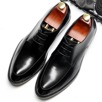 

2019 Italian Men Wedding Black Wine Red Lace Up Oxford Shoes Genuine Leather Party Business Mens Brown Dress Shoes