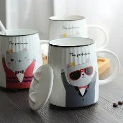500 мл с изображением кота чашка в полоску керамическая покрытая кружка чашка с крышкой офисный завтрак Agternoon чайная чашка для кофе и молока
