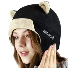 Женская шапка бини, зимняя Русская Шапка-ушанка из искусственного кашемира, шапка авиатора Kawaii, шапка с ушками в виде кошачьих ушей, флисовая Лыжная Шапка Skullies