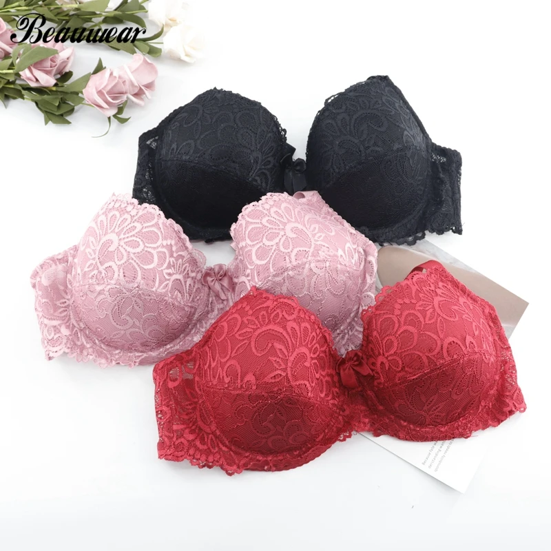 

Beauwear Women Sexy Underwear full Cup cotton Padded floral Lace Bra 34C-42DD Bra Underwire Bralette Plus Size Brassiere Top