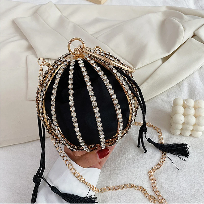 Round Shape Diamond Pearl Hollow Out Clutch Evening Bag for Women Luxury Wedding Purses and Handbags Chain Shoulder ZD1718 |