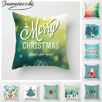 

Fuwatacchi Merry Christmas Style Cushion Cover Deer Santa HO HO HO Printed Pillow Cover Snow Winter Decorative Pillows For Sofa