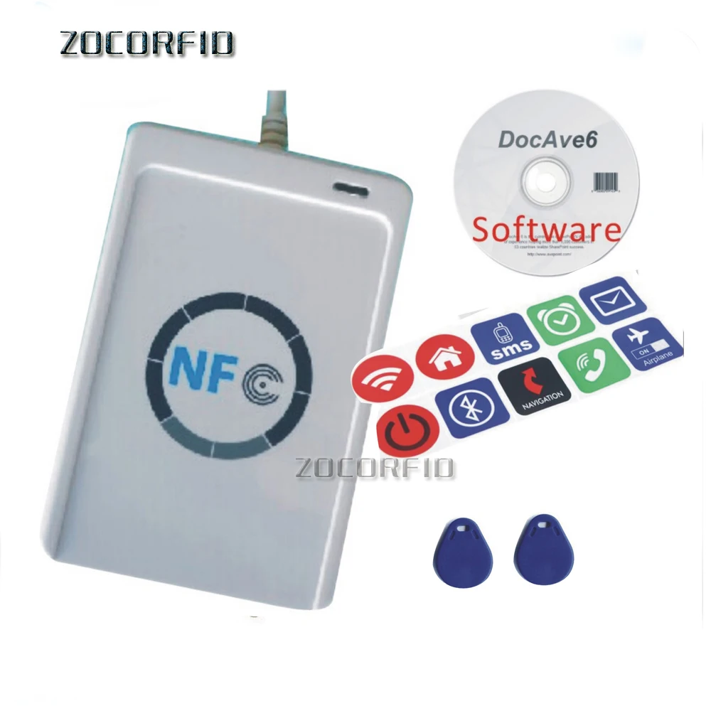 Rfid Smart Card Reader Writer Copier Duplicator Scrivibile Clone Software Usb S50 13.56Mhz Iso/Iec18092 + 5Pcs M1 Carte Nfc Acr122U