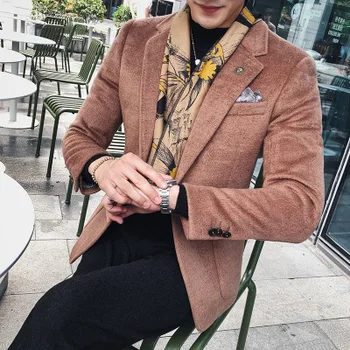 

2020 Autumn and Winter New Wool Jacket Male Korean Fashion Slim Casual Thick Suit Jacket Shirt Male Wool Suit Jacket Tide