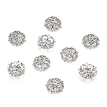 

Pandahll 30pcs 5-Petal Flower Brass Bead Caps End Caps Platinum for Jewelry Making DIY Accessories Findings 10x3mm