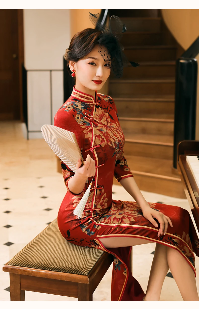 Abiti da sera Qipao in seta Abito cheongsam personalizzato con