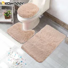 3Pcs/Set Solid Color Bathroom Mat Anti Slip Fluffy Hairs Shower Carpets Toliet Side Rug Toilets Seat Cushion Home Decoration