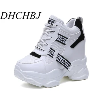 

Woman Platform Shoes Hidden Heel Height Increasing Mesh Casual Wedges Shoes Female Chaussure Femme 12cm Heels Sneakers EU 35-39