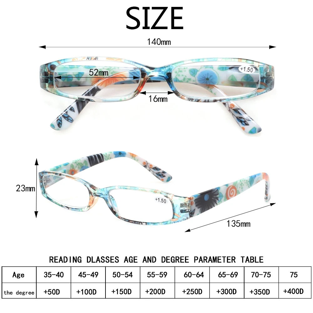 Reading Glasses Fashion Ladies Readers Spring Hinge with Pattern Print Eyeglasses for Women +1.0 +2.0 +3.0 +4.0 +5.0