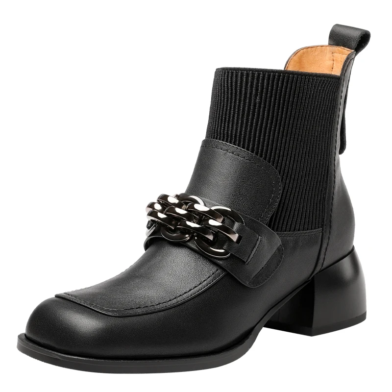 

Женские кожаные ботинки на толстой подошве, Однотонные эластичные ботинки в стиле ретро