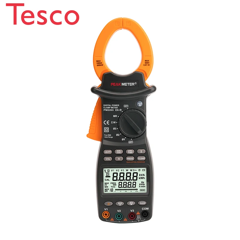 

With RS232 Interface 9999 Counts Auto-range True RMS Digital 3 Phase Power Clamp Meter